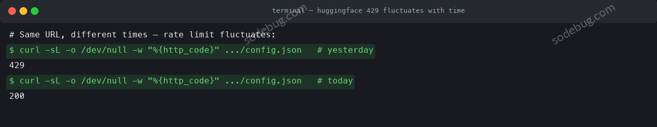 国内下载 AI 模型太难了?一条实测可行的完整方案(HuggingFace 篇) 1 huggingface 429 限流随时间的波动